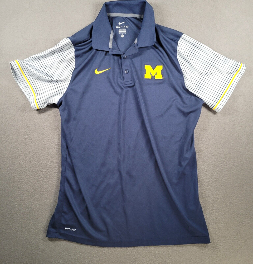 Michigan Wolverines Polo Shirt Mens XL Blue Nike Graphic Logo Dri Fit NCAA