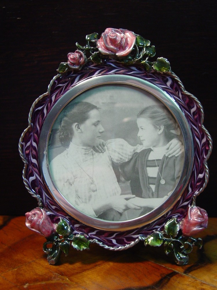 Silver Pewter Purple Enamel ROSE OVAL Frame