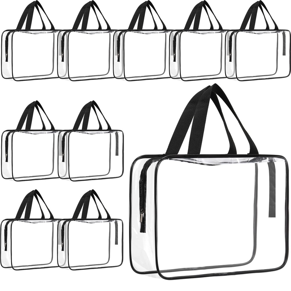10 Pack Large Clear Zippered Travel Makeup Bags with Handles