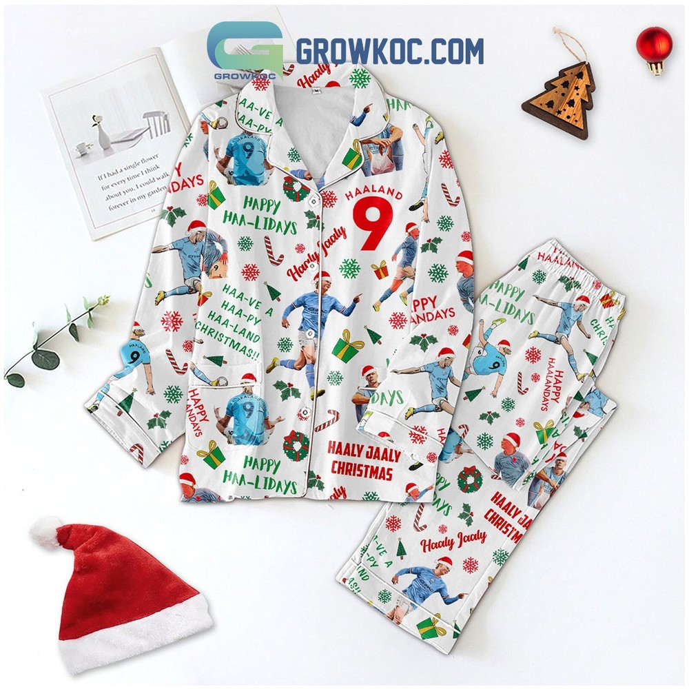 Haaland Christmas Pajama Set - Festive Polyester Sleepwear Featuring Erling Haaland