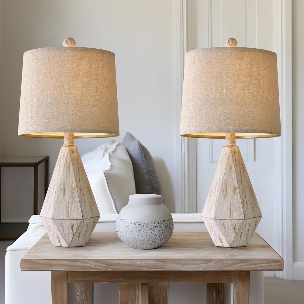 Rustic PoKat 20.25-Inch Table Lamp Set in Washed White - 2 Pack  