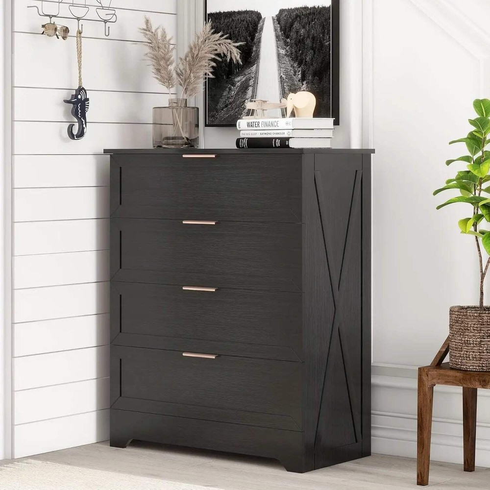 Tall Black Dresser with Large Drawers for Bedroom Closet Storage
