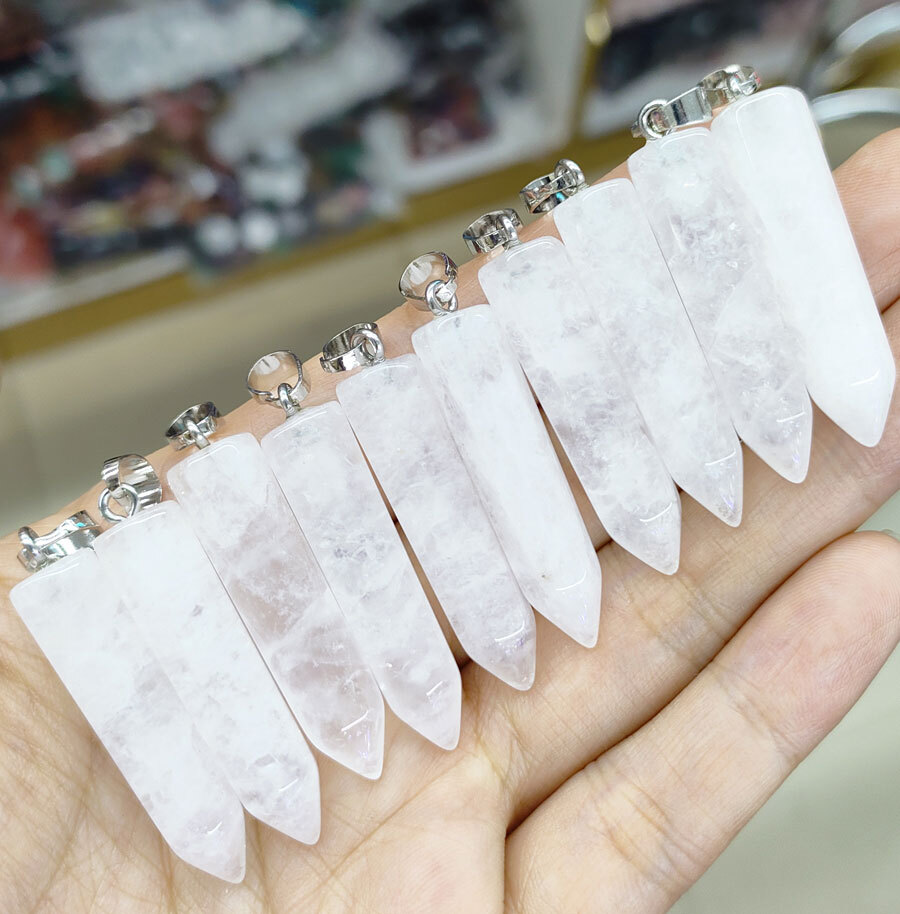 10pcs Natural Rose Quartz Gems Pendants Amulet stainless steel