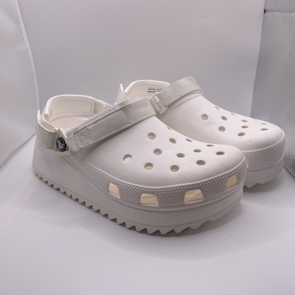 Crocs Hiker Platform Clogs Shoes 8M/10W White Rubber Strap Crocodile Logo 206772