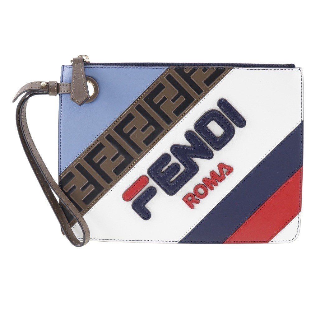 FENDI Mania x FILA Leather Clutch Bag Unisex 8BS020 T1321 Rare Collaboration