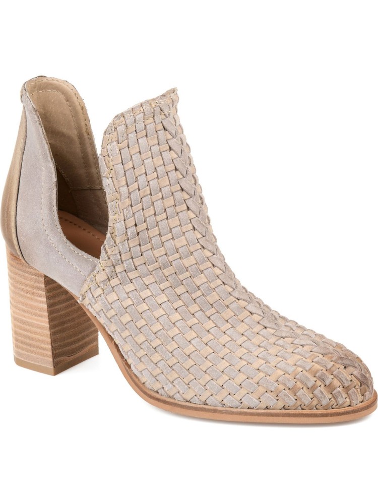 JOURNEE Womens Gray  Kevona Almond Toe Block Heel Slip On Leather Booties 8 M