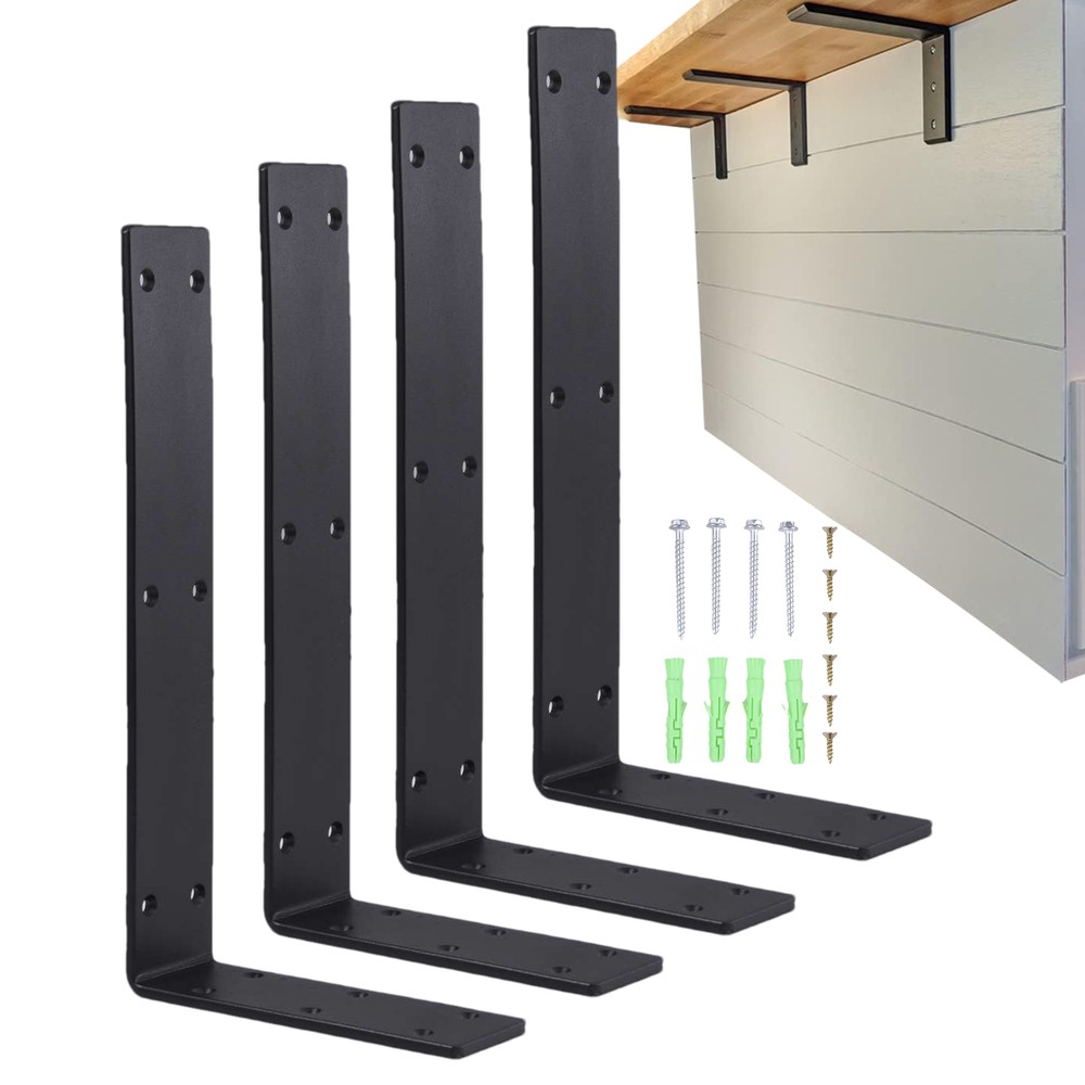 Heavy Duty 4-Pack 12x6 Iron Countertop Support Brackets for Bars & Shelves