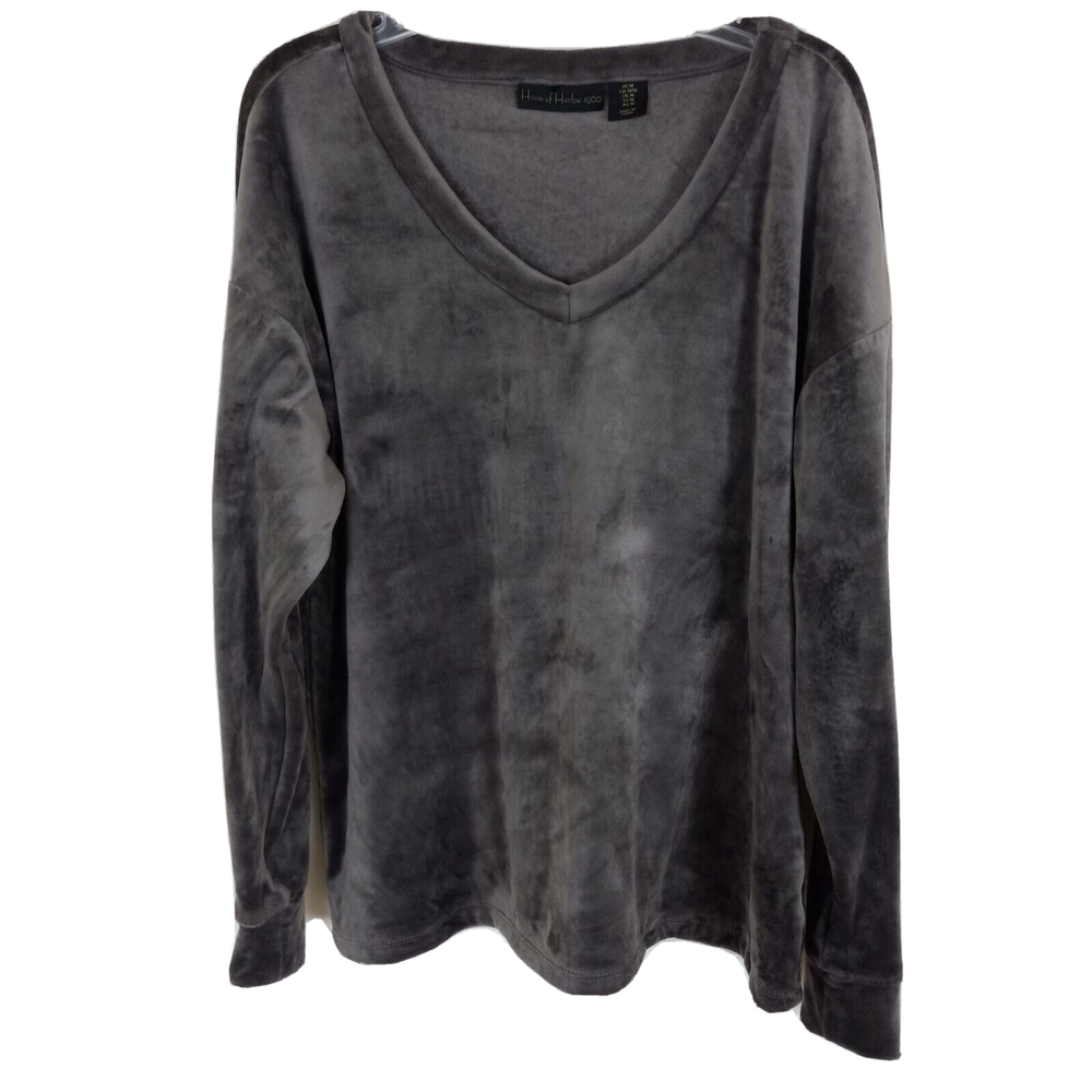House of Harlow Velour Top Womens Medium Gray Loungewear Cozy Stretch