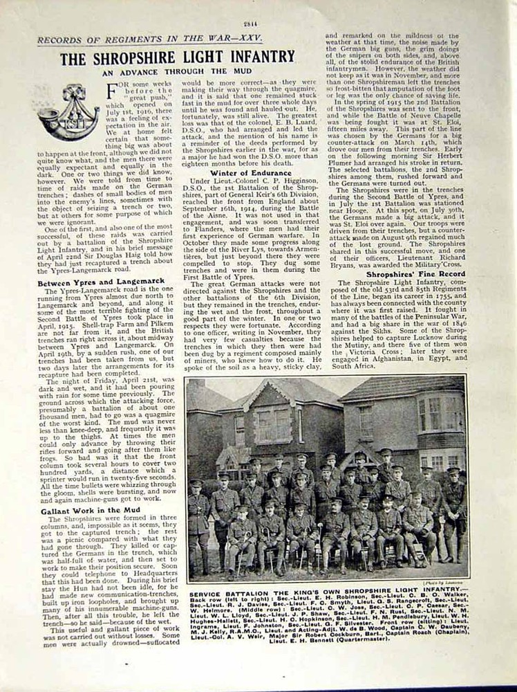 Original Old Vintage Print 1917 World War France Siers Shropshire Infantry