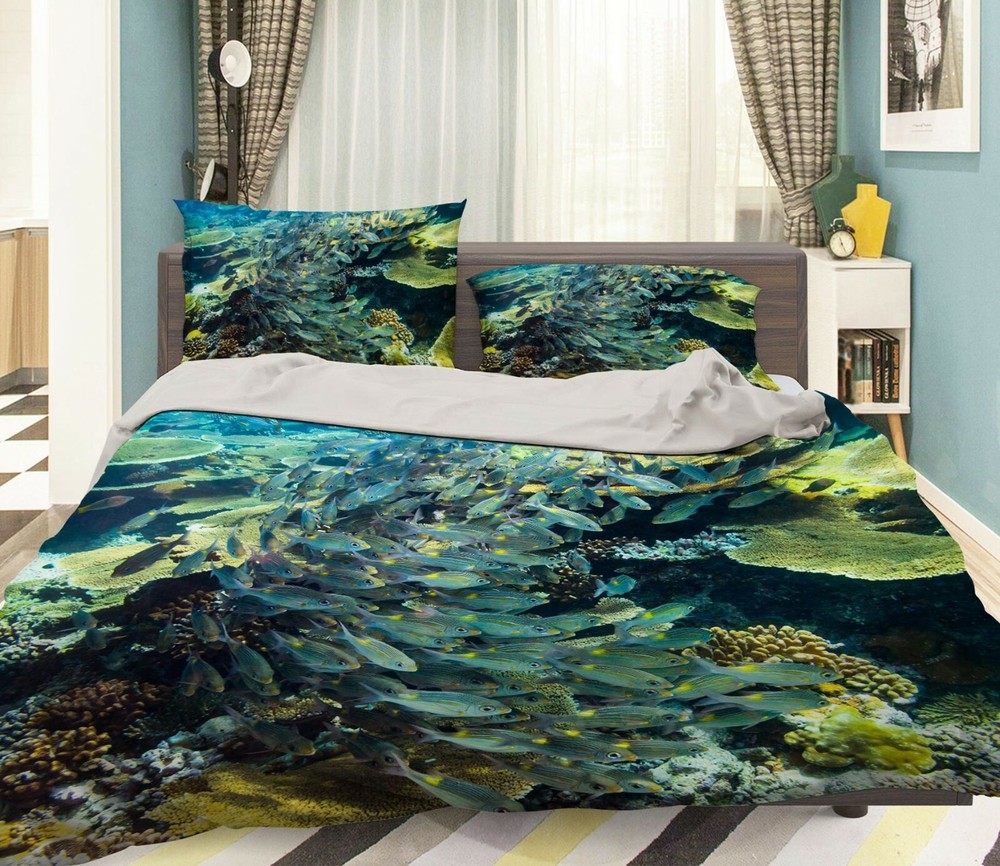 3D Blue Small Fish ZHUA457 Bed Pillowcases Quilt Duvet Cover Set Queen King Amy