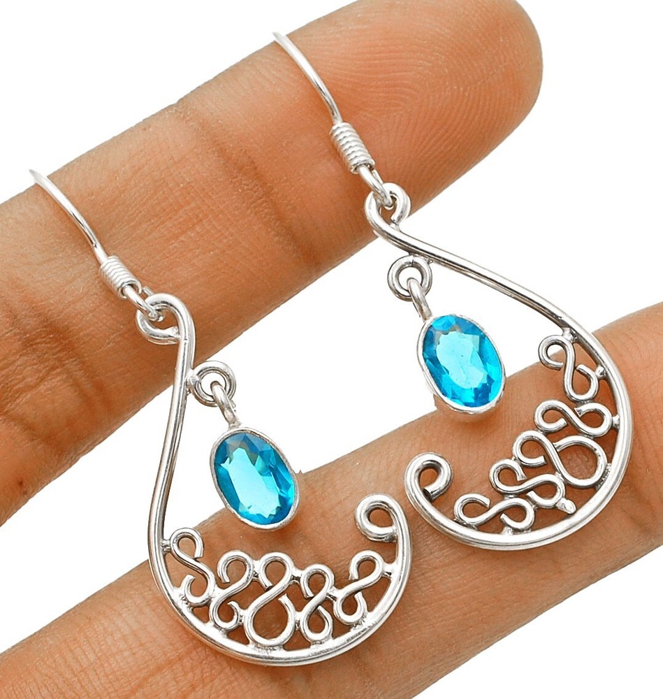 1CT Natural Flawless Blue Topaz Sterling Silver Earrings B19-3