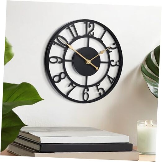 10IN Black Metal Arabic Numeral Wall Clock Battery Operated