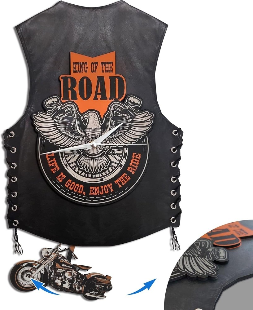 Motorcycle Swinging Wall Clock, Double Layer MDF Motorcycle Wall Art, Gifts f...