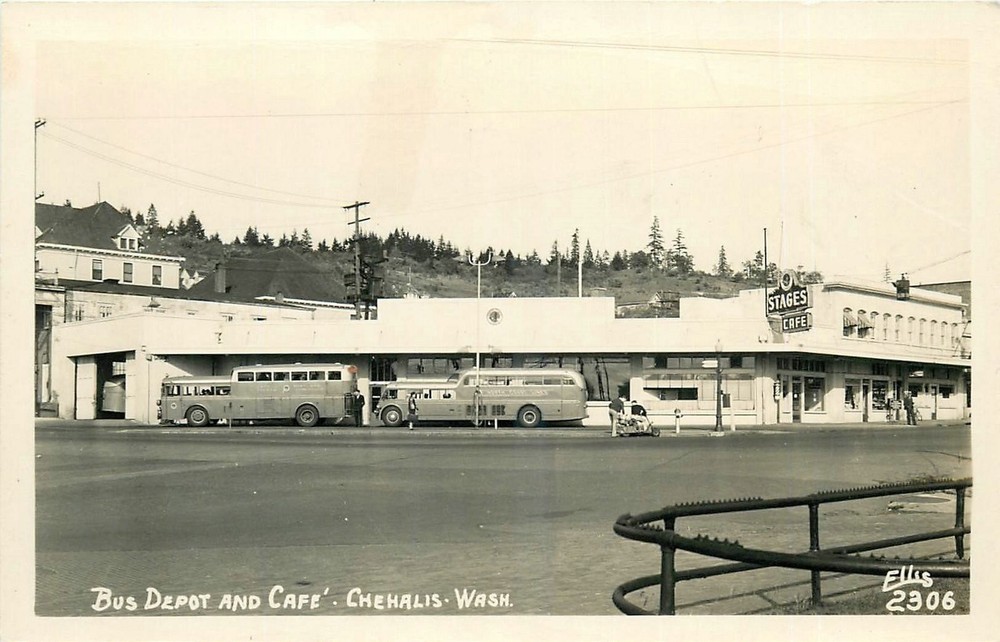 1940s Chehalis Washington Bus Depot Cafe occupation RPPC Postcard 25-10931