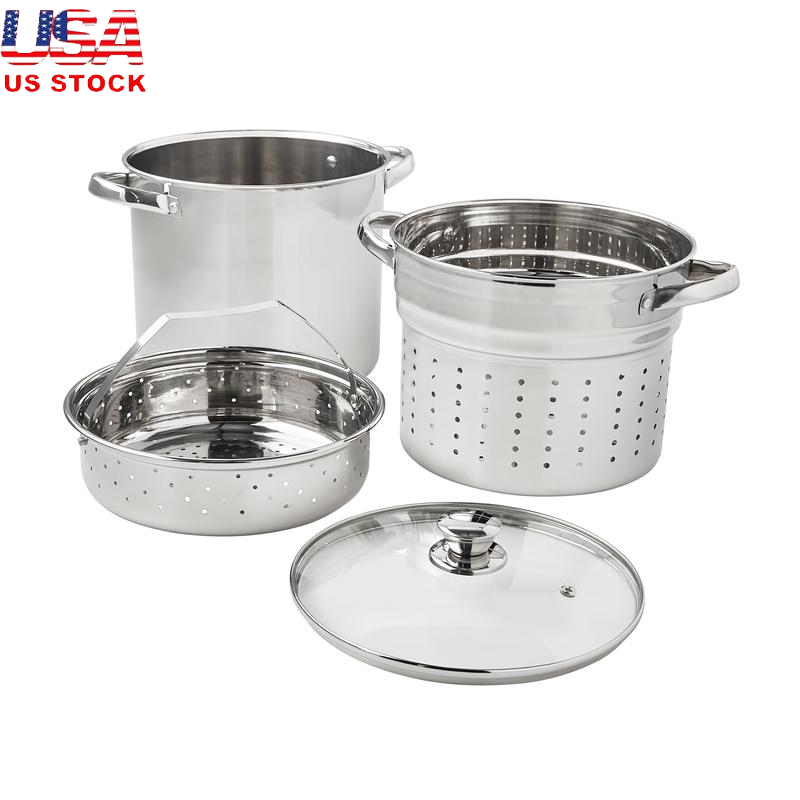 4-Piece Stainless Steel Multi-Cooker Set with Glass Lid for Sauces Pastas & More