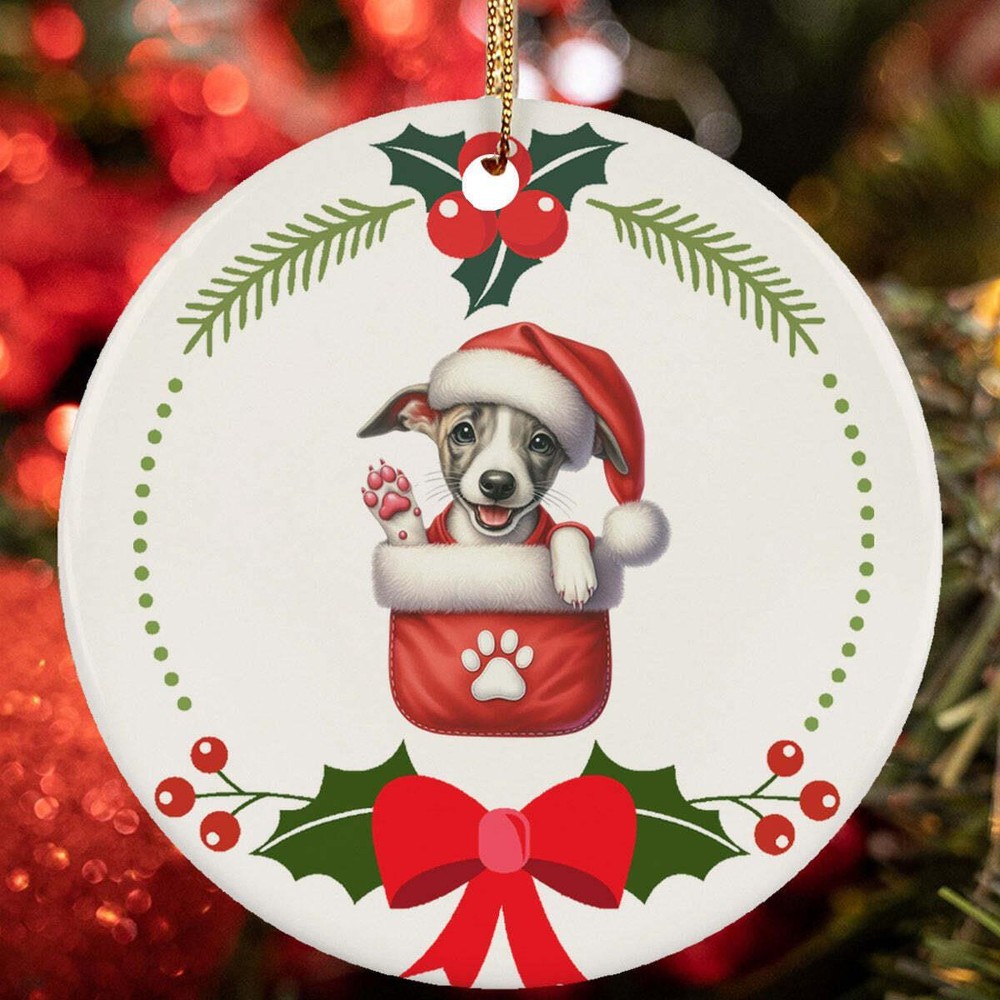 Cute Whippet Puppy Dog Pocket Lover Wreath Christmas Ornament Gift Decor Hanging