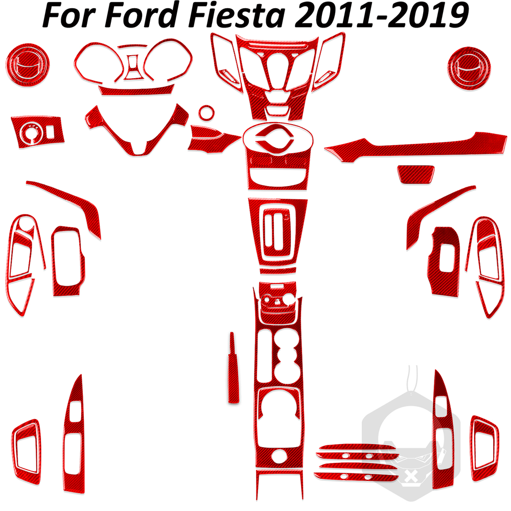 70Pcs Red Carbon Fiber Full Kits Interior Cover Trim For Ford Fiesta 2011-2019