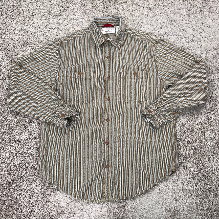 Levis Shirt Mens Medium Blue Beige Striped Flannel Country Rodeo Ranch Work