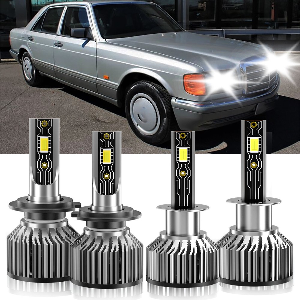 LED Headlight High Low Beam Bulbs 6500K H1+H7 For Mercedes-Benz S420 1995-1999