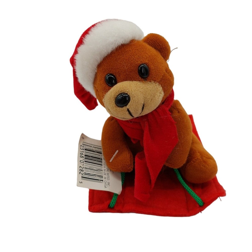 Fun World Plush Stuffed Animal Bear Pull String Christmas Scarf Holiday 4