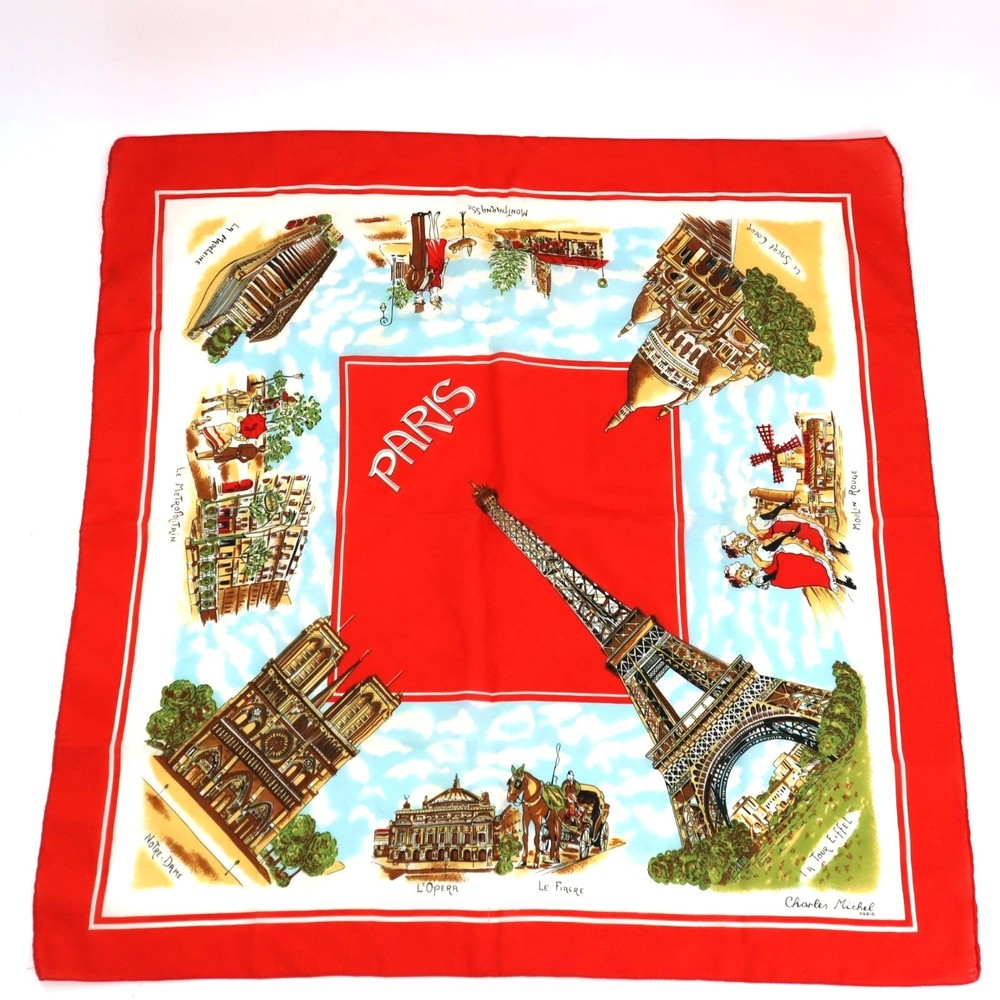 Vintage Paris Eiffel Tower Landmarks Souvenir Scarf 30