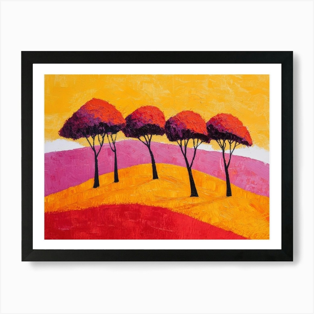 Trees on a Hill 4 Framed Wall Art Canvas Print Poster Picture  