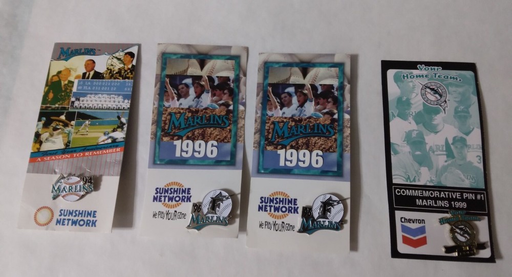 Lot 4 Vtg FLORIDA MARLINS MLB Baseball SGA PINS Mint w/Card 1994 (2) 1996, 1999