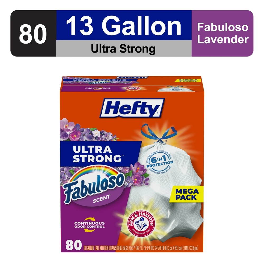 Hefty Ultra Strong Tall Kitchen Trash Bags NEW Fabuloso Scent 13 Gallon 80 Count