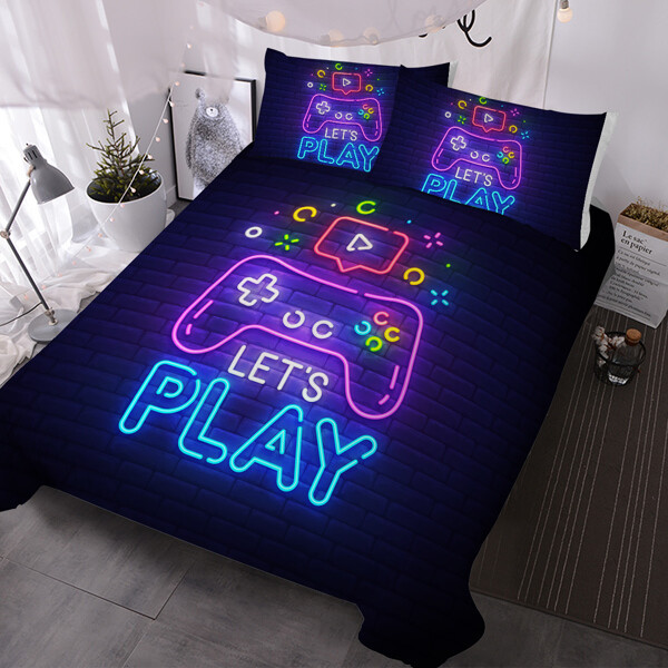 Queen Size Gaming Duvet Cover Set with Video Game Controller Design for Boys Bedding