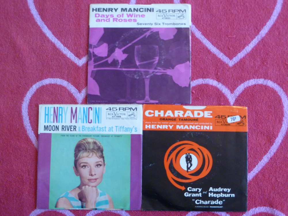 Lot of 3 HENRY MANCINI 45 rpm PICTURE SLEEVES Moon River / Days Of Wine & Roses