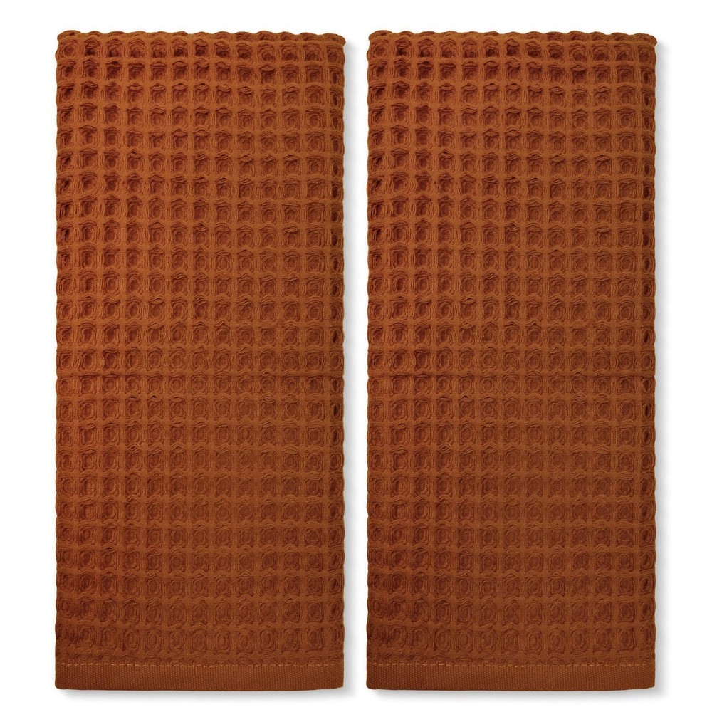 Waffle Hand Towels for Bathroom Kitchen Decor 2-Piece (Rust) – Cotton Quick D...
