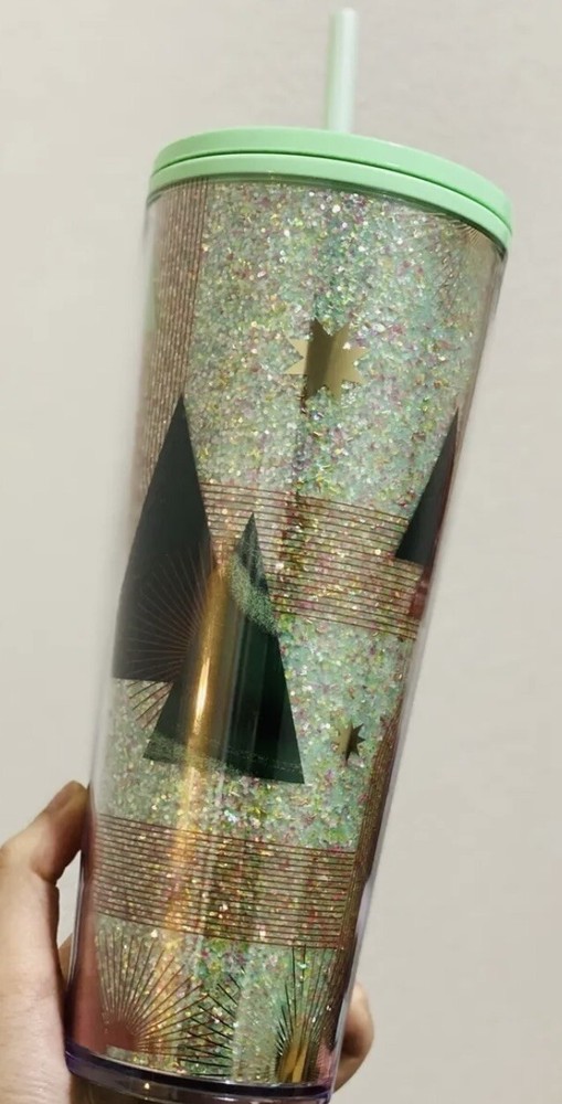 Starbucks Christmas Tree Glitter Tumbler Xmas Cold Cup Venti 24oz New Holiday