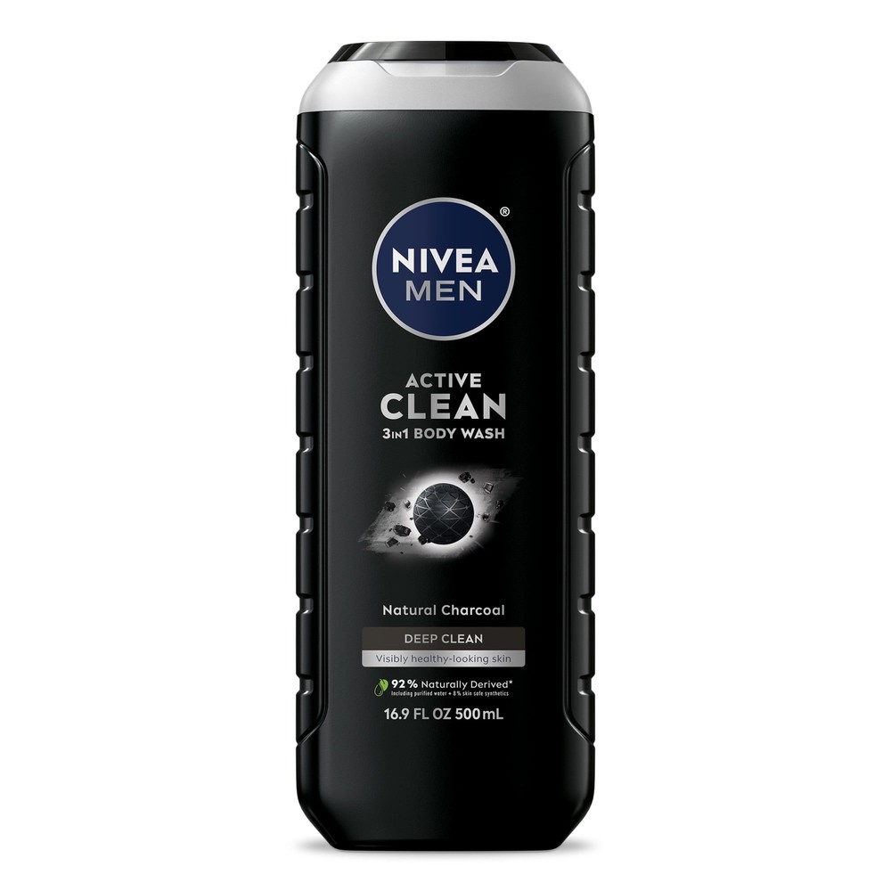 NIVEA MEN Deep Active Clean Charcoal Body Wash for Deep Cleansing 16.9 Fl Oz