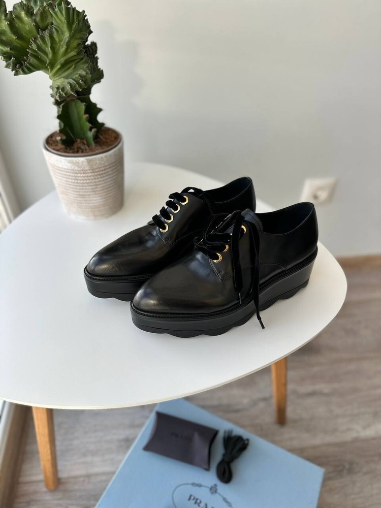 Prada Womens Black Platform Formal Loafers Size 37.5 New With Box Rare Find