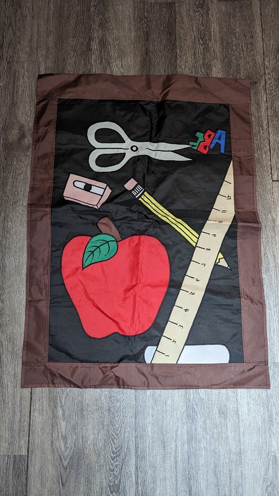1999 Back to School Fall Yard Flag with Pencil Apple Ruler Design 28x40-image