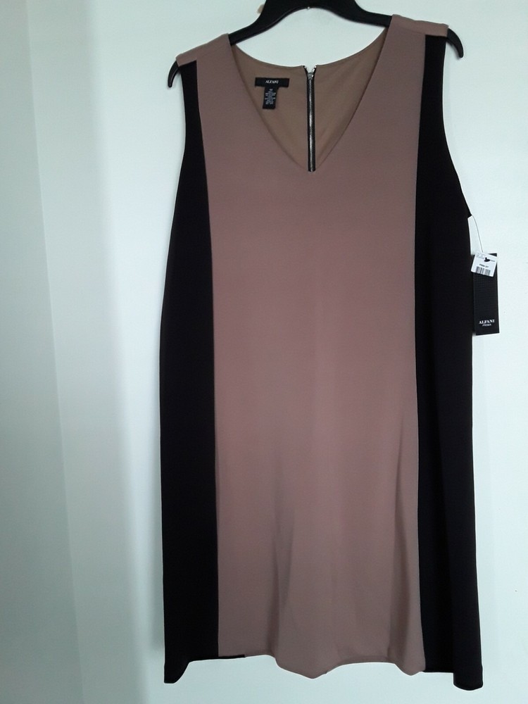 NWT Alfani Deep Black Tan Sleeveless A-Line Cocktail Dress Size 14