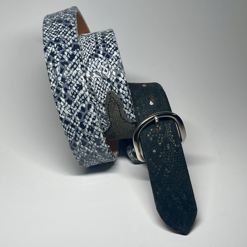 Western Leather Belt Men’s 34-39” x 1.25” Snakeskin Embossed Blue Gray