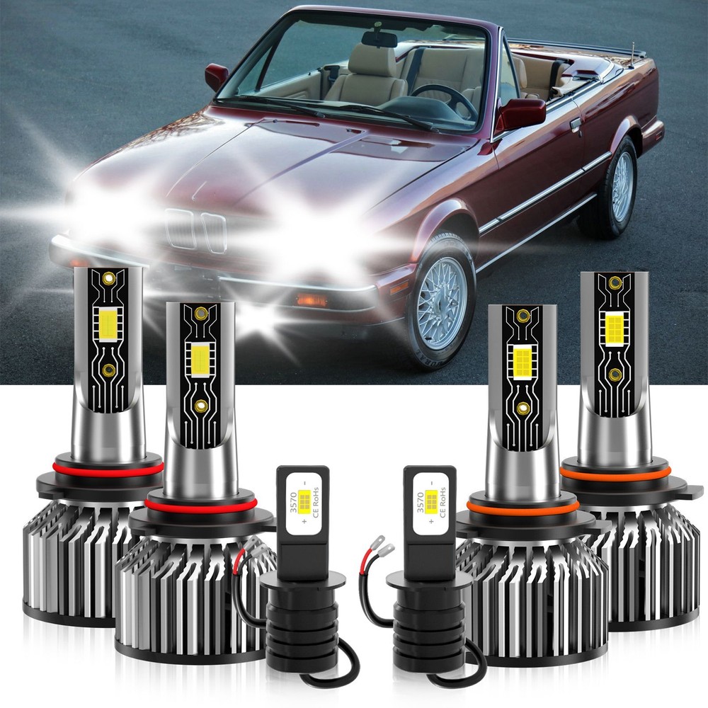 For BMW 325 1988-1988 6x Combo 9005+9006+H3 LED Headlight Bulbs Fog light white