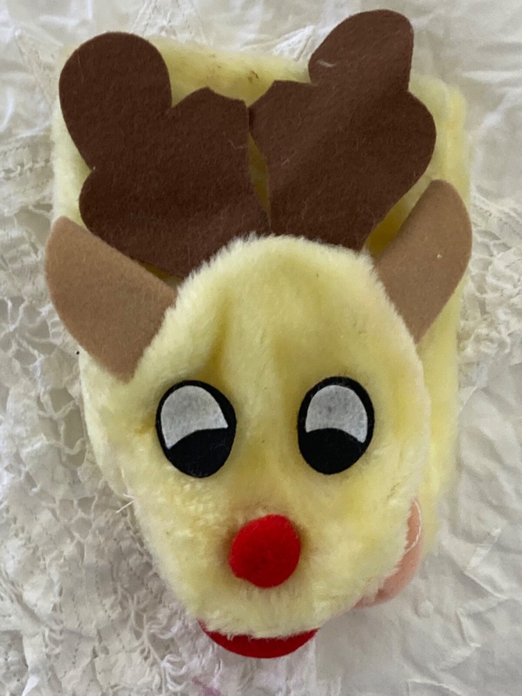 NEW Hand Puppet Plush FUN RUDOLPH THE Red Nose REINDEER Christmas NOS FELT SOFT