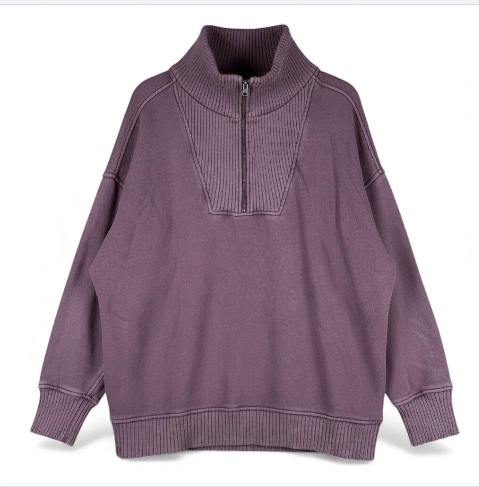 AERIE Oversized Sweatshirt DOWN TO EARTH Dusty Purple 1/4 ZIP TOP Comfy Cozy M