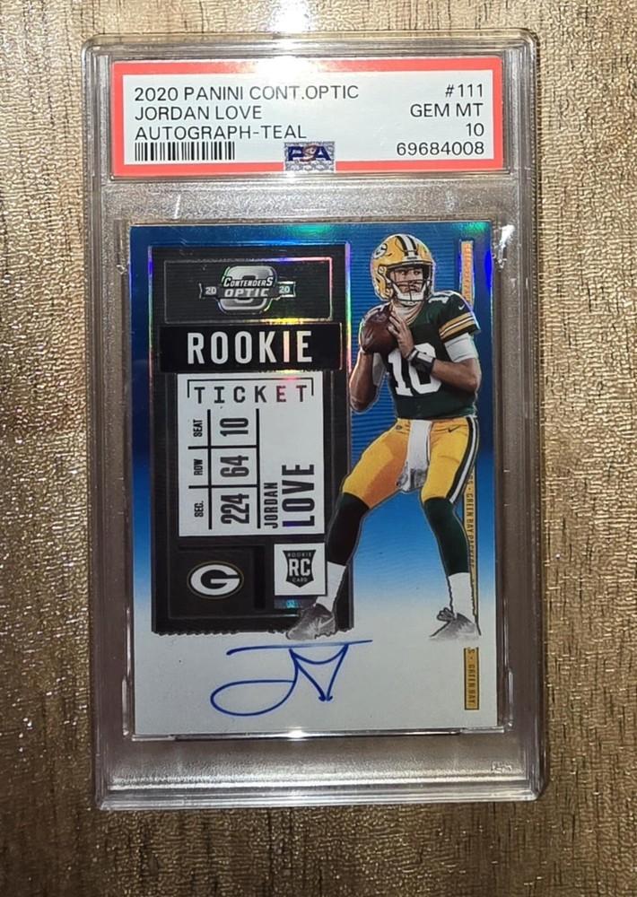 2020 Contenders Optic Jordan Love Teal Rookie Ticket On Card Auto RC /99 PSA 10