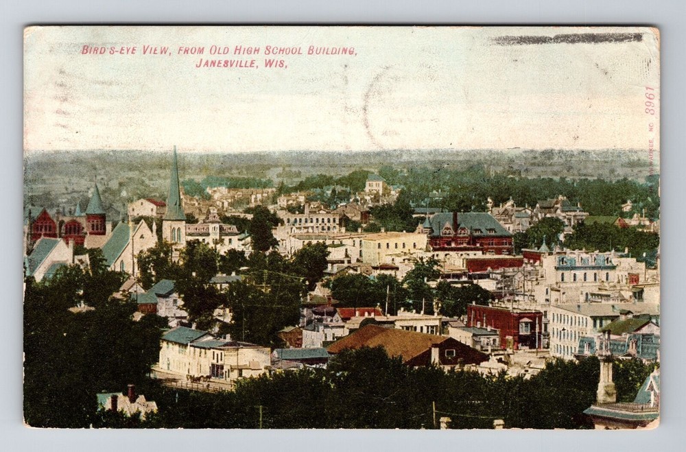 Janesville WI-Wisconsin, Birds Eye View Old High School, c1909 Vintage Postcard