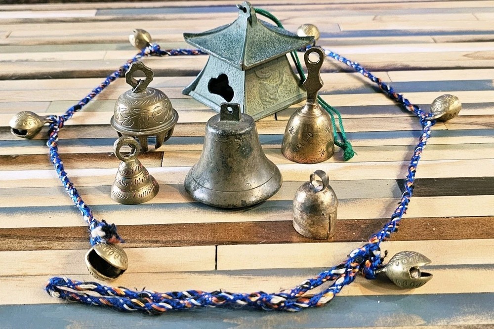 Vintage Lot of Brass and Iron Bells Handmade in India & Other