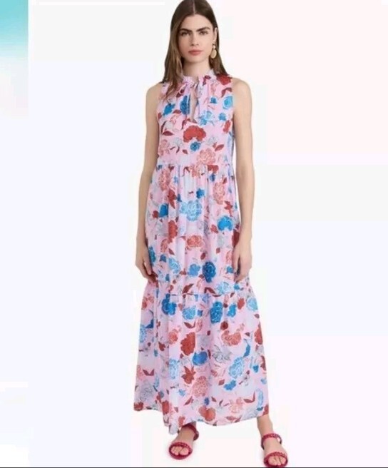 NWOT BB DAKOTA STEVE MADDEN Tropical Tiered Floral Print Cotton Maxi Dress Small