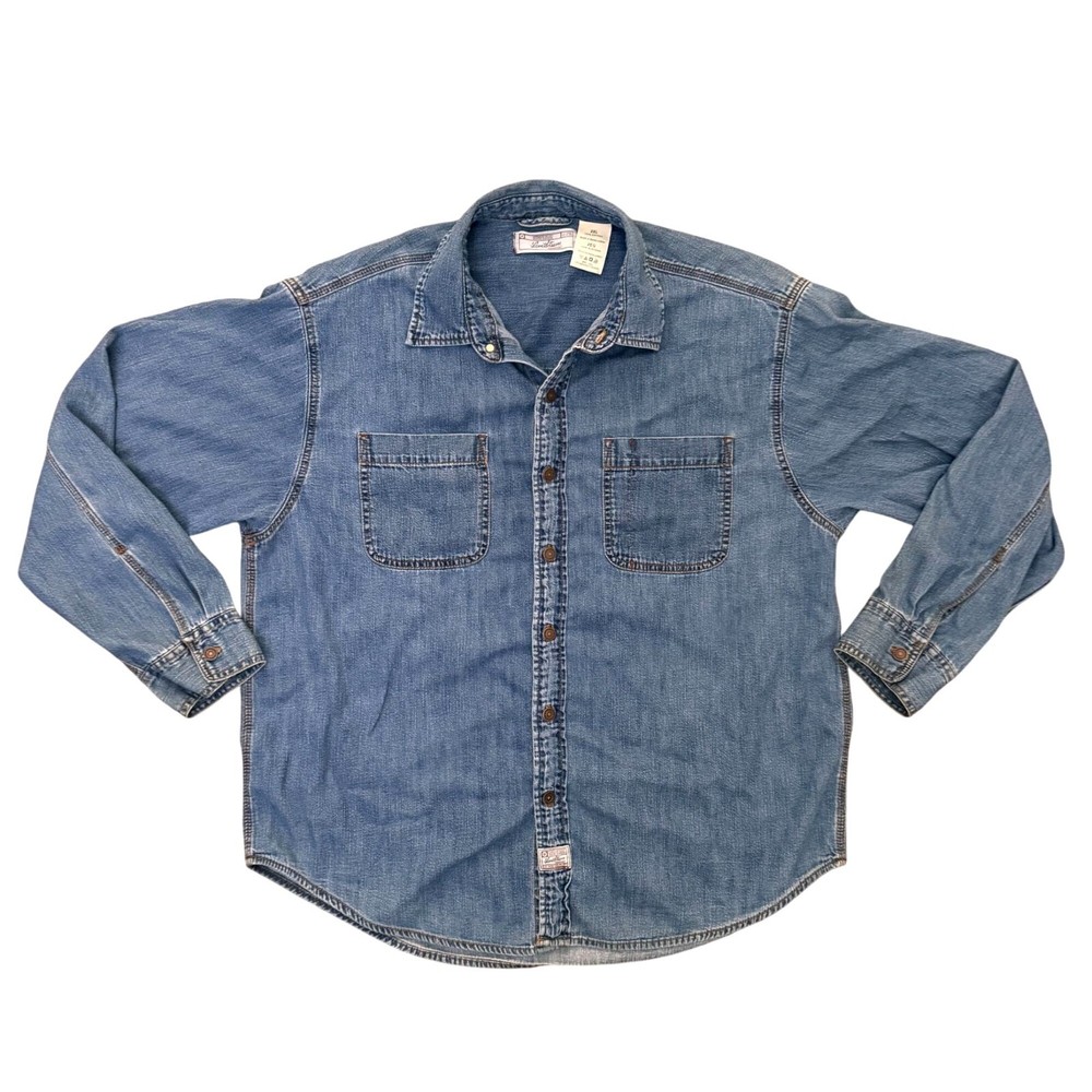 Vtg Levis Strauss Denim Brushpopper Shirt Mens 2XL Cotton Thick Chest Pockets