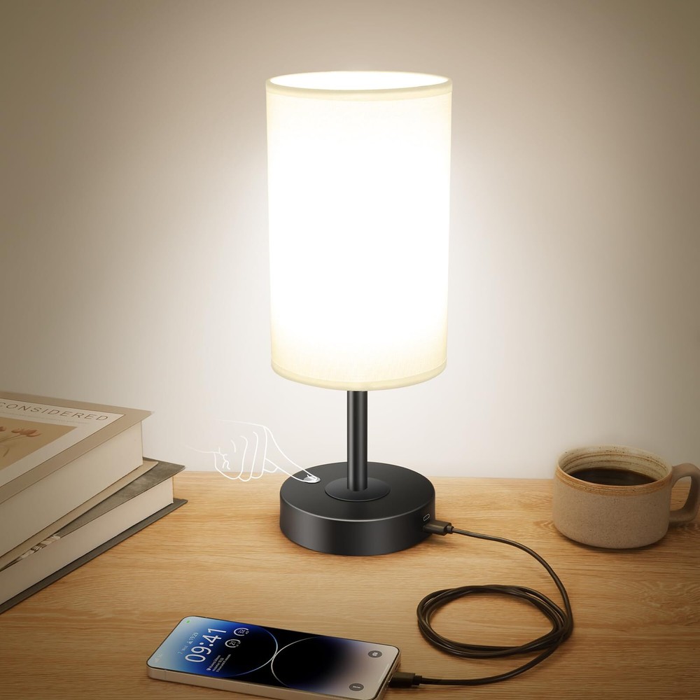 Cordless LED Table Lamp with Dimmer,Built-in Rechargeable Battery,Fabric Shad...