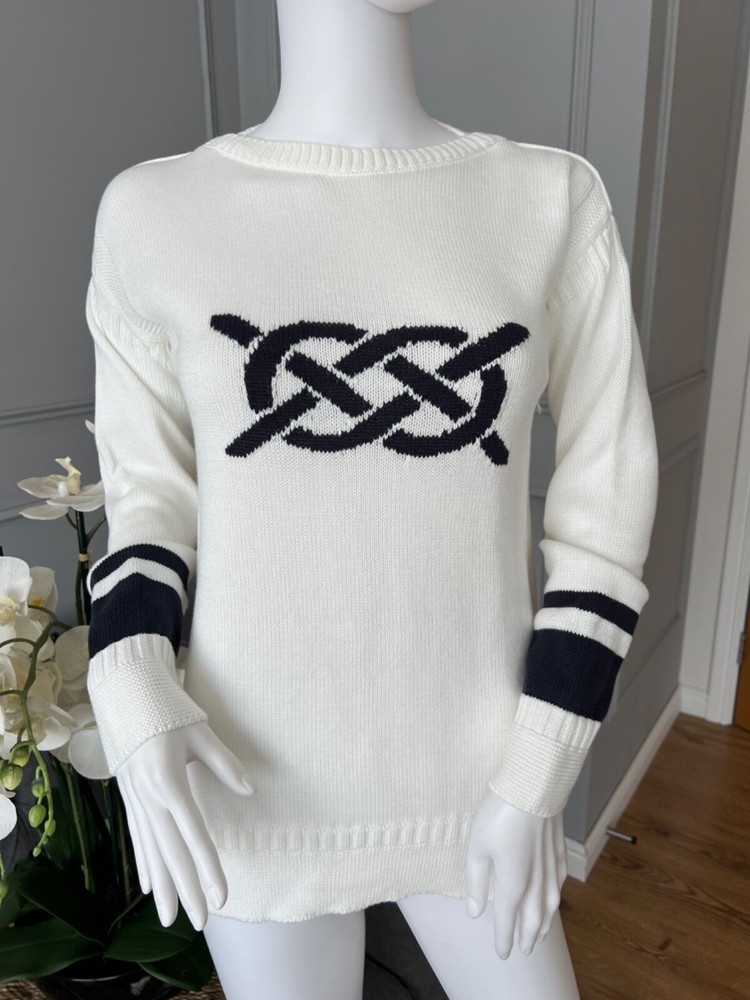 Barbour Jumper - Size UK 8 Mast Knit White Navy Pullover