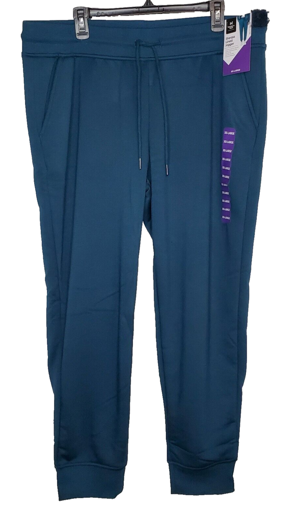 Members Mark Womens Slate Blue Sherpa Lined Elastic Waist Joggers SZ XXL Soft-image