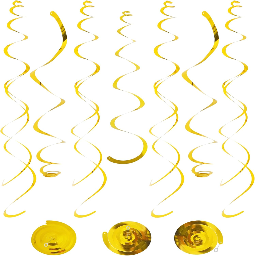 24 PCS Gold Foil Hanging Swirl,Sparkle Ceiling Hanging Decorations, Plastic Stre