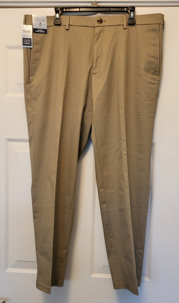 NWT Haggar Mens Premium No-Iron Tan/Brown Khaki Straight Fit Pants 40 x 30